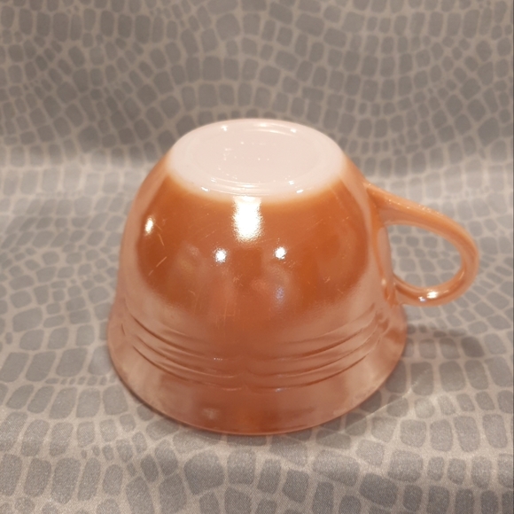 Vintage Anchor Hocking Fire King Peach Lustre Cup & Saucer Set ~ 3 Bands Pattern - Picture 5 of 9
